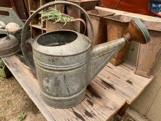 Vintage Galvanized Metal Watering Can,  Sprinkler Head 8 Quart