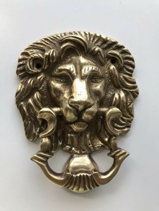 Vintage Antique Brass Lion Head Door Knocker With Strike Plate Gold 3.  5 X 4.  5