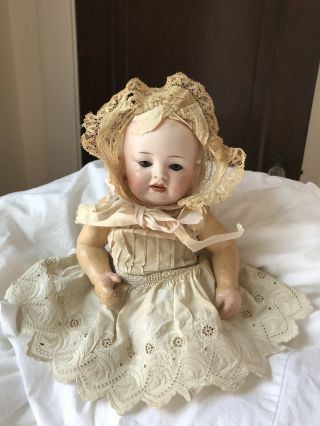 Antique Bisque Head Baby Doll Compo Body 11” Two Holes Back Head Japan Nippon