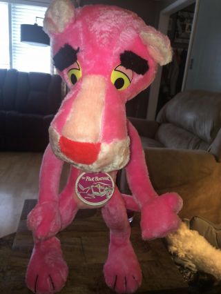 Vintage 1980 Large Pink Panther Mighty Star 36 " Poseable Plush Bendable Rare.