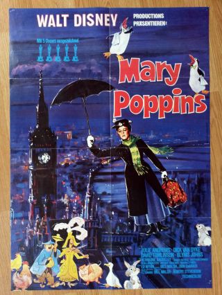 Walt Disney - Mary Poppins - Rare Vintage German 1 - Sheet Poster - Julie Andrews