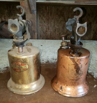 2 x Antique Copper/Brass Blow Torches Unique 