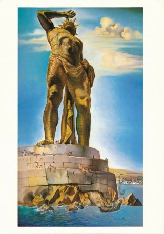The Colossus Of Rhodes 1954 Art Postcard Rare Artist Sign Paint In Life Edition