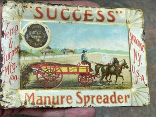 Antique Success Manure Spreader Tin Litho Tip Tray Syracuse Ny Horse Farm Rare