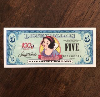 2002 $5 D Series Disney Dollars Walt Disney World Snow White D00196069a Rare
