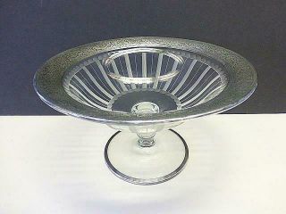 Art Deco Victorian Flower Sterling Silver Overlay Cut Glass Footed Compote Bowl