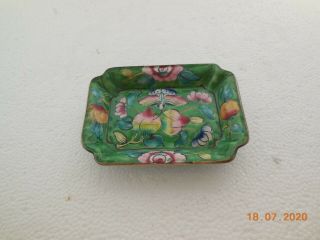 Vintage Pin Dish Enamel On Brass Asian Cloisonne Poss China Butterfly Flowers