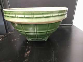 Antique Green Yelloware Bowl 8 Inch Window Pane Pottery Stoneware Salt Glaze