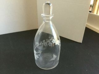 Vintage Clear Glass Apothecary Jar Bottle W/ Etching Butterflies Glass Stopperf