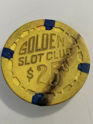 RARE 1955 GOLDEN SLOT CLUB $25 Casino Chip Las Vegas Nevada 3.  99 2
