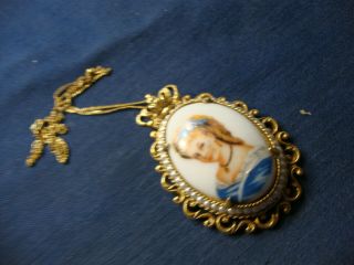 Ultra Rare Hand Painted Limoges Cameo Lady Chunky Necklace