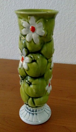 Vtg 1967 Inarco Japan Rare Bud Vase Creme De Menthe Green Apple & Daisy Vgc L@@k