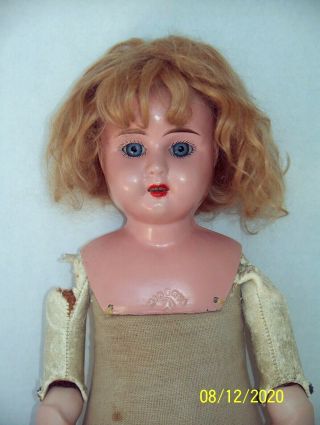 Antique Germany Minerva Tin Doll Head Dimple Chin Glass Eyes Size 5