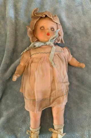 Vintage 1930s 14 Inch Horsman Baby Doll.  Cloth Body,  Composition Arms/legs