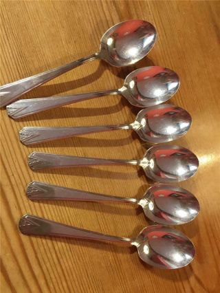 6 X Vintage Epns Silver Plate Small Spoons Art Deco Style Design Handles 15.  5cm