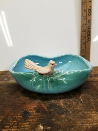 Vintage Rare Mccoy Art Pottery Large Planter Bowl Flower Pot W/ Bird On Rim 1940