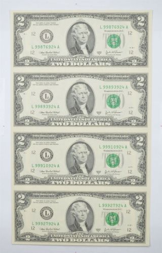 Rare Uncut Sheet - 2003 - A $2.  00 - Choice Unc - Never Cut By The Treasury 477