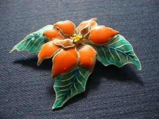 Rare Bamboo Enamel Flower Estate 925 Sterling Silver Old Pawn Brooch