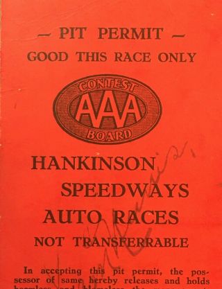 Rare Hankinson Speedways Auto Race Pit Pass 2