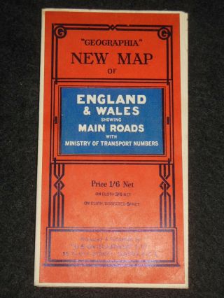 Vintage Geographia Map Of England & Wales (c1930s) Paper,  Folding,  Uk,  Britain