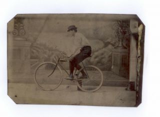 Antique Tintype Man On A Bike Bicycle 1800 
