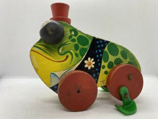 Vintage Rare 1956 Fisher Price Toys 464 Granpa Frog Child’s Antique Pull Toy