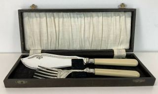 Large Vintage / Antique Ivorine Silver Plated Epns Fish Knife / Fork Cutlery Set