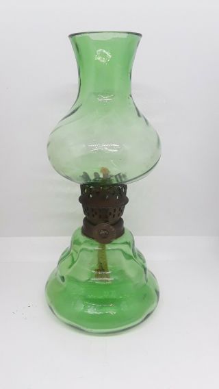 Antique Miniature Oil Lamp Green Paneled Swirl S1 - 435