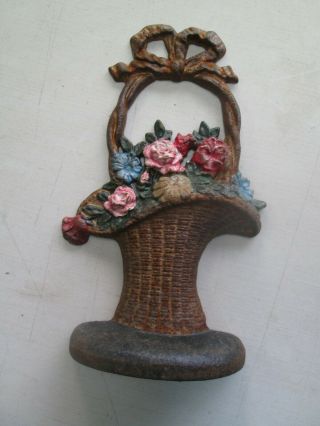 Antique Hubley Cast Iron Doorstop Rose French Flower Basket 10.  75 "