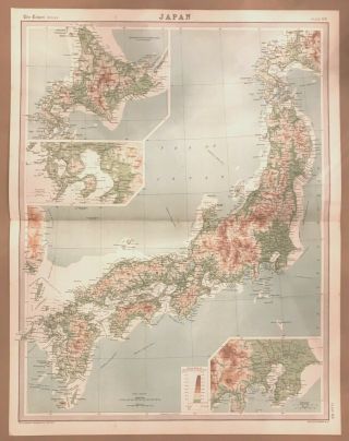 Japan Tokyo Nagasaki Times Atlas Map 1922 Bartholomew Plate 66