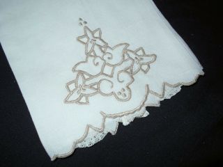 Vtg Antique White Floral Madeira Hand Embroidered Linen Guest Bath Tea Towel