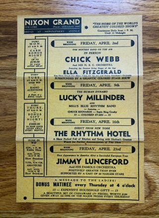 Antique Music Handbill - Chick Webb Ella Fitzgerald Nixon Grand Theater Phila Pa