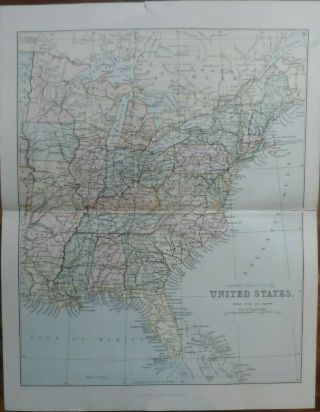 Antique Map Of America - Eastern Part - 19th Century Victorian Colour Map