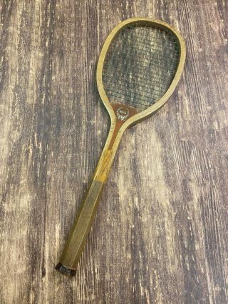 Vtg Antique Royal Wooden Tennis Racket - Green Strings