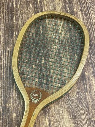 VTG Antique Royal Wooden Tennis Racket - Green Strings 2
