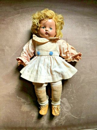 Vintage Blue Eyes Blonde Hair Composition Head Soft Body Doll