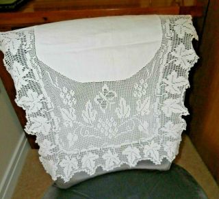 Victorian White Cotton & Hand Worked Lace Large Chair Back Cover 27 " X 19 "