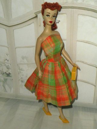Vintage Barbie Clone Premier 78 Plaid Day Dress,  Yellow Purse & Heels