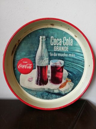 Vintage Mexican Tome Coca Cola Grande Tin Metal Tray From 60 