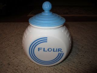 Rare Vintage Anchor Hocking Blue Circle Vitrock Flour Jar W/lid