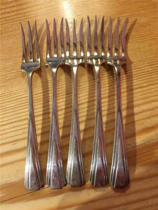5 X Vintage Epns Silver Plate Cake Forks Art Deco Style Design On Handles 13.  5cm