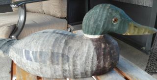 Antique Vintage 16 " Wood Duck Decoy Hand Carved Painted Glass Eyes Head Moves