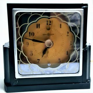 Rare Art Deco Ge 7f58 Bakelite & Mirror Clock Alarm Light Flower Carving 1927