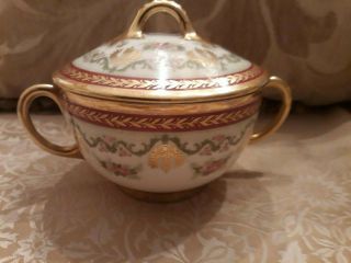 Rare Antique J.  P.  Limoges Bouillon Porcelain Cup With Lid And Handles.