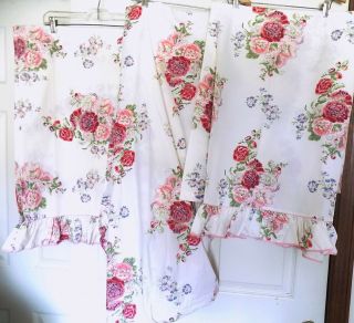 Laura Ashley Full Sheet Set Hollyhock Fitted,  Flat Sheet Two Pillowcases