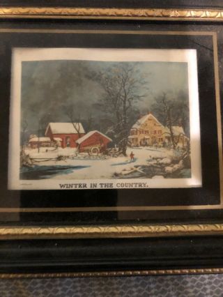 Vintage Currier And Ives Print Winter In The Country Scene Etching 2