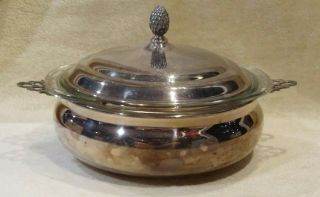 The Sheffield Silver Co.  Serving Bowl W/ Glass Pyrex Insert & Lid,  Made In Usa
