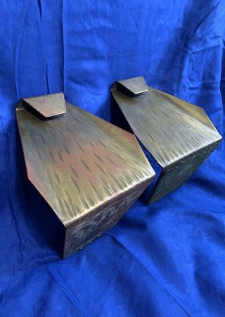 Vtg Mcm Pair Rare Roycroft Arts & Crafts Hammered Copper Folded Cobra Bookends