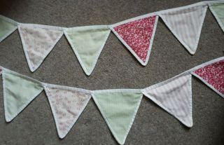 White Company Vintage Style Cotton Bunting Flags Pink / Green / White 5 Metres