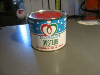 Rare Vintage Morgan Brand Oysters Tin Oyster Can 12 Fl Oz